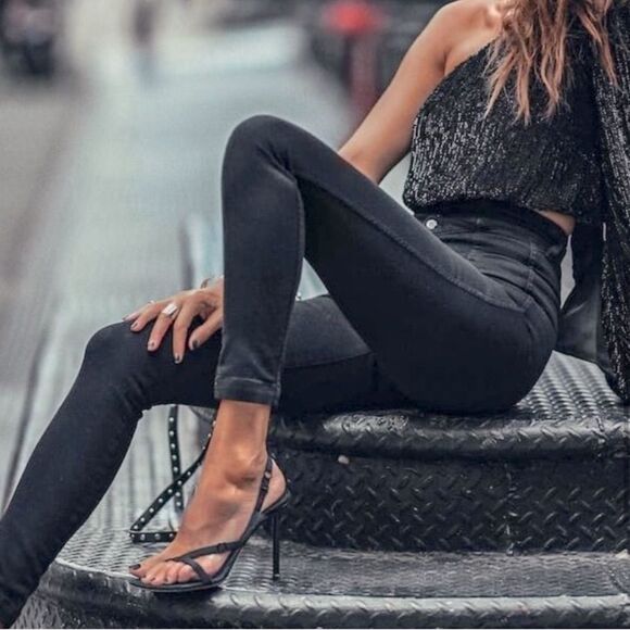 Y2K High Rise Faded Black Skinny Jeans Women’s 29 Stretch Distressed Grunge Goth - Picture 15 of 15